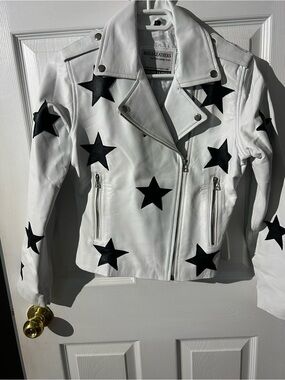 White Leather Star Biker Jacket NWOT